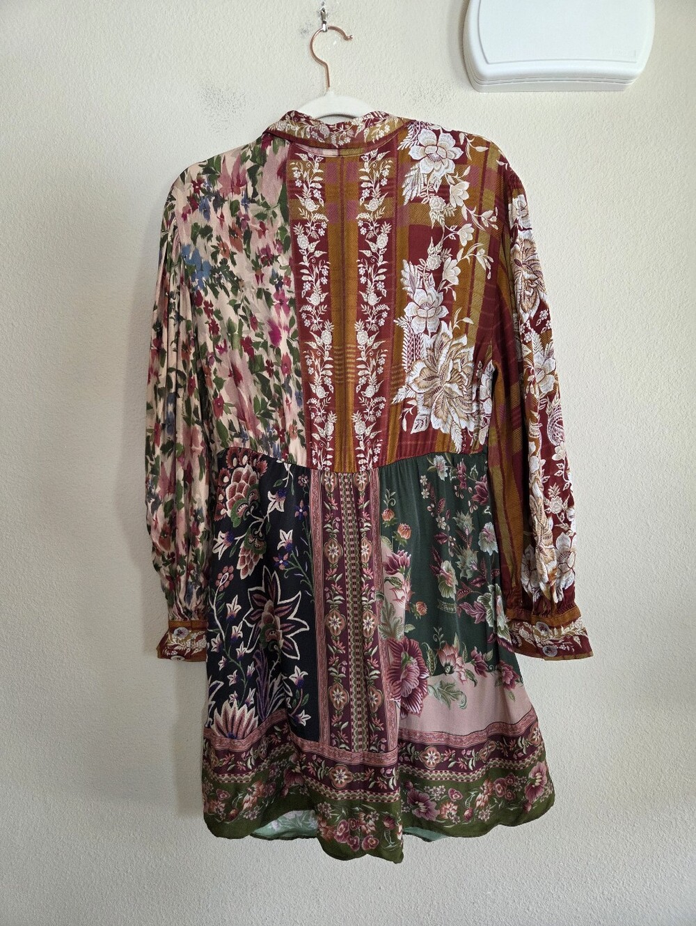 Farm Rio Long Sleeve Mixed Winter Garden Mini Dress Size Medium Boho Whimsical - Picture 3 of 16